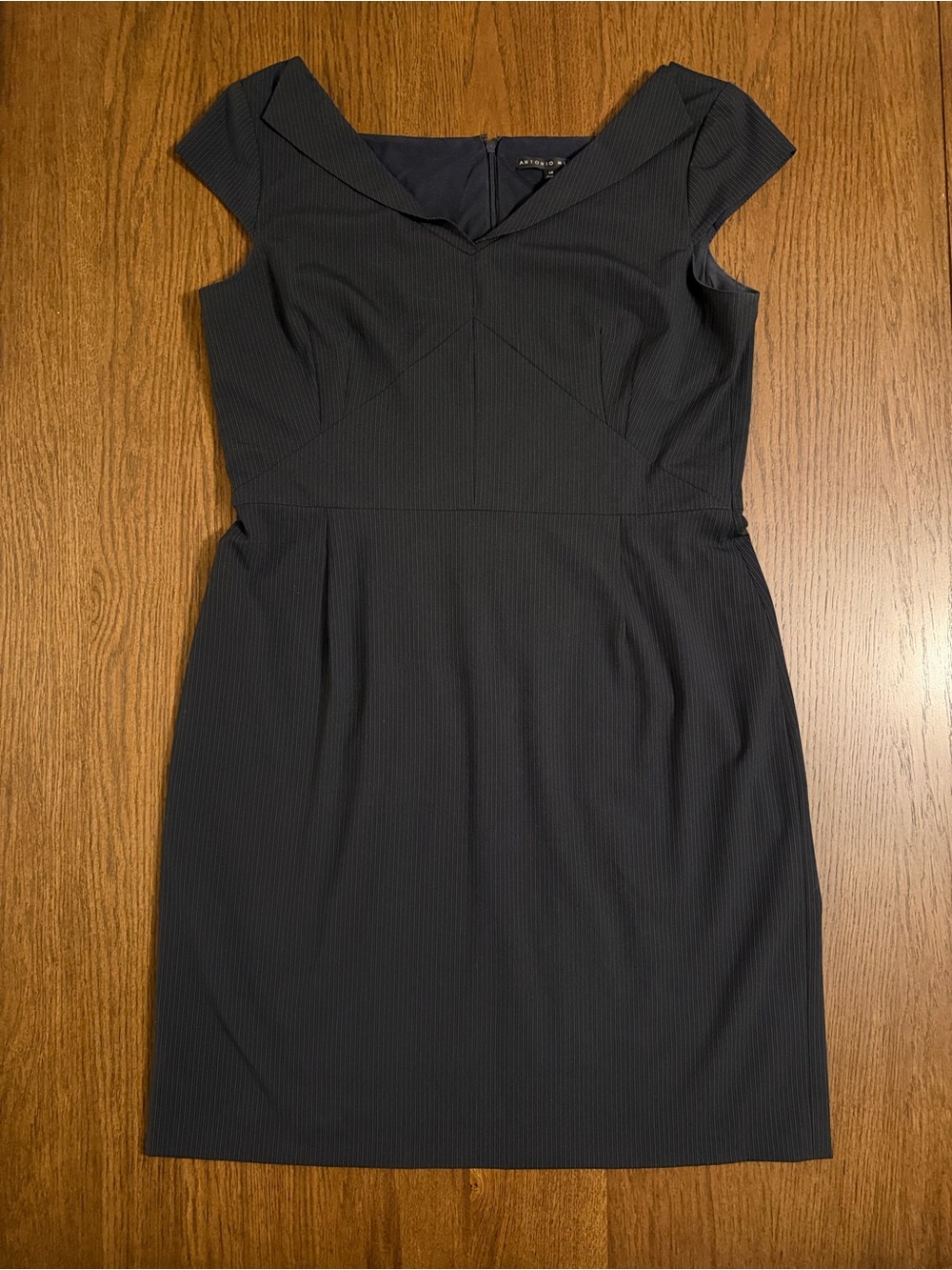 ANTONIO MELANI Charcoal Gray Pinstripe Cap Sleeve Dress